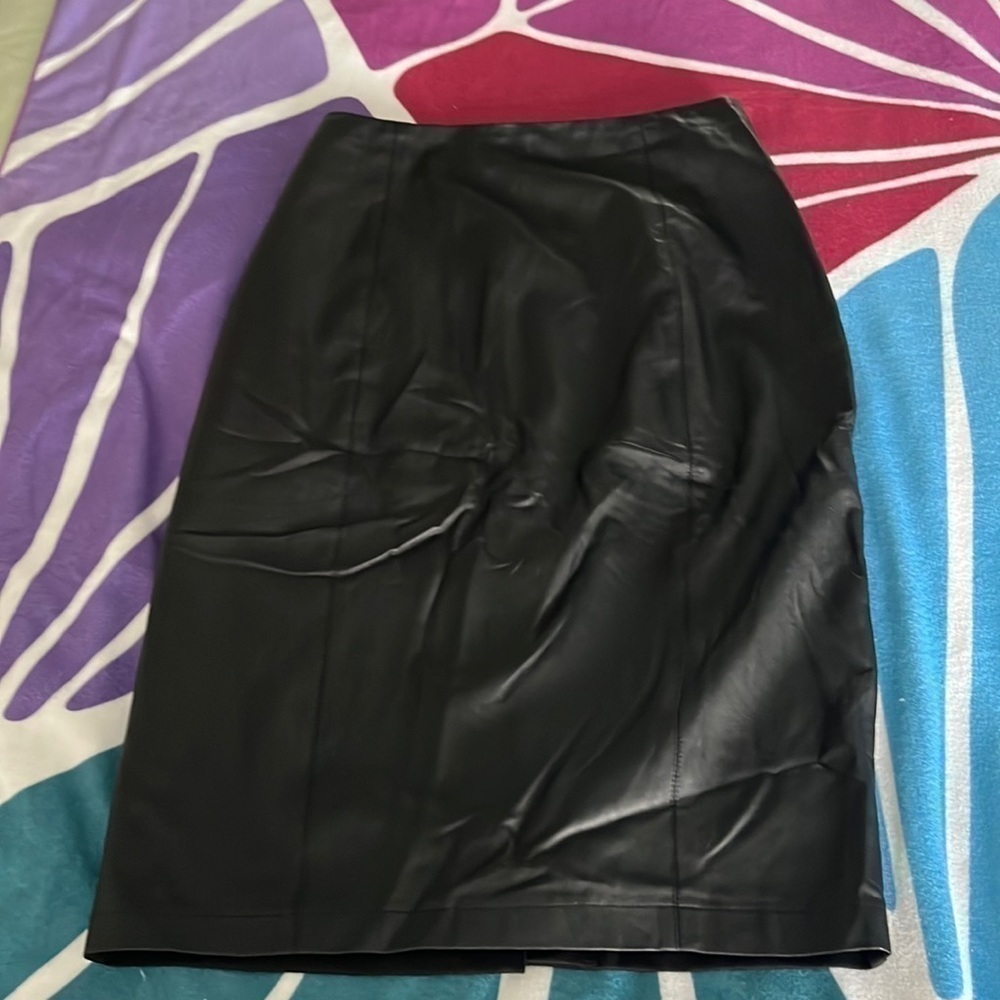 New Black Leather Front Lined Skirt